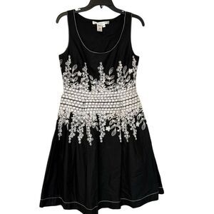 Max Studio Embroidered Floral Sleeveless Cotton Fit & Flare Dress Black Medium